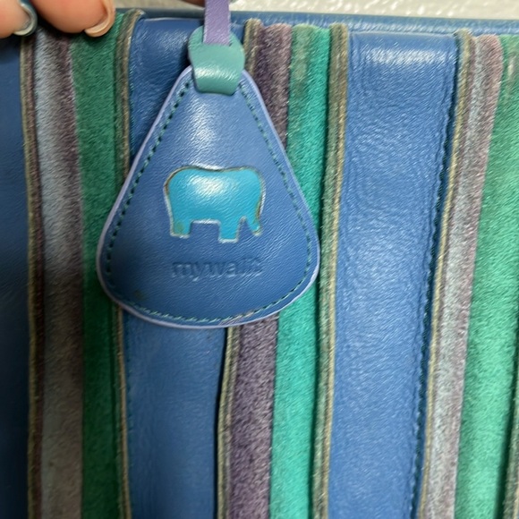 Mywalit Blue Leather Striped Crossbody Bag  BLEMISH - Picture 3 of 6